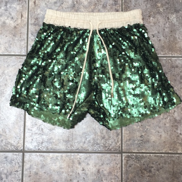 Zara Pants - Zara Sequin Green Drawstring Shorts